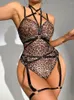 Women's Jumpsuits Nightclub Uniform Temptation Hollow Leopard Print Bottom One-Piece