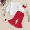 Conjuntos de roupas nascidos bebê menina roupa de natal manga longa carta moletom top com nervuras bell bottom calças headband 3pcs conjunto