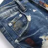 Jean Skinny bleu extensible pour hommes, pantalon en Denim déchiré à peinture à jet d'encre, mode Slim en détresse, Streetwear