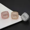 Hip Hop Custom Letter Ring Copper Zirconia Square Men's Personalized Ring grossist