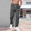 Erkek pantolon bahar erkek orta bel çekiliş uzun pantolon kas erkek giyim fermuar joggers rahat 2024 dikiş cepleri eğitim