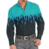 Casual shirts voor heren vintage vlam geprinte enkele borsten met één borsten lange mouw riel kraag shirt mannelijke feestverkleden kostuumtoppen