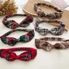 Hårtillbehör Kvinnor Soft Color Plaid Print pannband Vintage Cross Bowknot Elastic Hairbands Bandanas Girls Bands