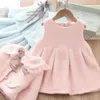 Ensembles de vêtements pour filles, ensemble de robe, automne et hiver, manteau pour bébé, princesse, deux pièces, couleur unie, 2023, 231218