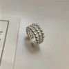 Обручальные кольца Три слоя шарика из бисера открытое кольцо серебряное серебро Простые высокополированные простые регулируемые бусины с тройной строкой кольцо для женщин 231218