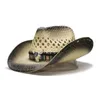 Bérets A158 rétro été chapeaux de soleil filles raphia grand bord plage évider chapeau de cowboy grande ceinture en cuir de vache taille réglable