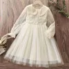 Vestidos da menina outono meninas vestidos de renda para crianças roupas floral bebê princesa roupas primavera manga longa crianças vestido trajes 6 10 12 anos