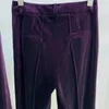 Costumes pour femmes Blazers Velours Blazer Pantalon Femmes Ensemble Violet Marron Automne Hiver Un Bouton Veste Flare Pantalon Deux Pièces Bureau Femme Costume 231216