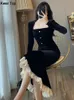 Abiti sexy urbani sexy vintage Bodycon Velvet Mermaid Party Dresses Women Elegant Patchwork Evening Prombo