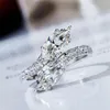 Gioielli di moda semplici e unici Vero argento sterling 925 Sei artigli Taglio marquise Topazio bianco Pietre preziose di diamanti CZ Promessa alle donne Weddin2700