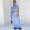 Work Dresses Women 2023 Summer Short Sleeve TShirts Crop Tops Bodycon Long Skirts 2Two Piece Sets Party Club Outfits Maxi Suits White