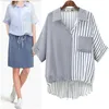 Tops 2021 Women's Summer Blouse Patchwork Color Striped Lady Shirts Asymmetrical Plus Size 5XL Women Blouse Loose Female Tops KE1625