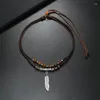 Pendant Necklaces Men's Necklace Natural Wood Antique Silver Color Feather Leather Unisex Boho Bohemian Long