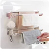 Towel Racks Stainless Steel Double-Layer Bathroom Towel Storage Rack Rod Hanging Accessories Wholesale Suction Drop Delivery Home Gard Otmuq