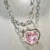 Hänge halsband rosa kristallhjärta halsband mode y2k kpop glänsande klavikelkedja för kvinnor flickor trend party smycken