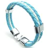 Braccialetti con ciondoli Bracciale in pelle blu Bandiera bianca dell'Argentina Lega intrecciata Lunghezza 21 5 cm con custodia in velluto273Z