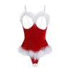 Womens Sleepwear Sexy Lingerie Christmas Dress Erotic Transparent Red Lace Cosplay Costumes Ladies Babydoll for Gifts