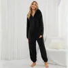 Calças femininas Mulheres Fleece Macacão Fuzzy Tracksuit Pijama Acolhedor Pijama de Inverno de Pelúcia para Hooded One Piece Loungewear