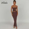 Shorts Xllais Fall Solid Long Dress Sets Sexy Backless Crop Top and Skirt Suit Fashion Solid Bodycon 2 Piece Ourfits for Women