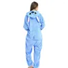 Women's Sleepwear Adults Animal Pajamas Cartoon Stitch Sets Anime Women Men Warm Flannel Hooded