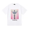 23SS American Fashion Brand Purple Brand Statue of Liberty Trophy Printed Men's and Women's Leisure Round Neck Kort ärm T-shirt