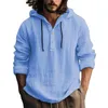 T-shirts pour hommes Mode décontractée à capuche Printemps et automne Chemise à manches longues en coton et lin de couleur unie