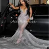 Sparkly Silver Sequin Prom Dress 2024 Se genom Plus Size Diamond Crystal Aftonklänningar Svarta kvinnor Formell födelsedag Promdress Luxury Speical Occasion Party Gown