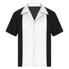 Camisas casuais masculinas vendendo camisa de boliche retro botão de manga curta 50t bloco de cor listrado colarinho 5xl