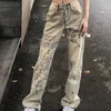 Jeans pour femmes 2023 Y2K Girl Brodé Splash-Ink Mode Streetwear américain Lâche Droite Pantalon Rétro Funny Ins