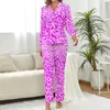 Women's Sleepwear Alphabet Letter Pajamas Pink Gradient Print Bedroom V Neck Women Two Piece Graphic Long-Sleeve Cute Pajama Sets