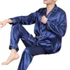 Men voor heren slaapkleding Men Pyjama Set Satin Rapel met shirt met lange mouwen Wide been broek voor herfstveer tweedelig