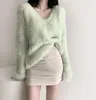 Women's Knits French Soft Glutinous V-neck Loose Mink Velvet Knitted Sweater Womens Temperament Versatile Top