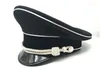Berets WWII Alemão Elite Oficial Visor Hat Cap Black Chin Pipe Silver Cord 57 58 59 60 61cm Reencenação Militar