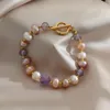 Bracelets de charme en forme de coeur violet pierre naturelle perle bracelet femmes mode en acier inoxydable cristal luxe bijoux accessoires