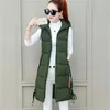 Kvinnors västar 2023 Autumn Winter Women Long Parkas Vest Warm Hooded Down Coat Parka damer ärmlös Waistcoat Jacket Outwear 231218