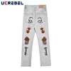 Jeans para hombres Hip Hop Bordado Pantalones de mezclilla casuales para hombre Ropa de calle acampanada Hombres de pierna recta