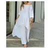 Women's Two Piece Pants Autumn Women's Casual 2 Set Round Neck Long Sleeve Top Wide Leg Suit Female Fashion Simple Loose Ladies Suits