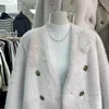 Women's Fur Faux Coat Winter Double Breasted Jacket Women Elegant Thick Warm V-neck Outerwear Streetwear Imitation Mink Fleece