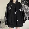 Womens Jackets Spring Autumn Coat Korean Harajuku Style Bomber Jacket Oversized Leather Pure Black Cloth 231218