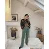 Women's Pants 2023 Women Green Corduroy Wide Leg Cargo Capri Woman Y2k Trouser Suits Clothes Urban Vintage Sets Korean Fashion Jeans