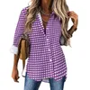 Bluzki damskie Purple Gingham Blouse Kobiety Kontrola Koreańska moda luźna wiosenna wiosenna modna koszula