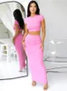 Work Dresses Women 2023 Summer Short Sleeve TShirts Crop Tops Bodycon Long Skirts 2Two Piece Sets Party Club Outfits Maxi Suits White