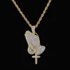 Collana a strati incrociati da uomo color oro argento Collana con ciondolo a mano in preghiera con catena di Gesù Vergine Maria Regalo del giorno di Pasqua J189T