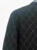 Manteau tricoté à manches longues pour femme, tricot français SA, mode décontractée, à carreaux et paillettes