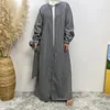 Ethnic Clothing Cotton Linen Modest Musulmane Dubai Abaya Kaftan Islam Muslim Cardigan Abayas Women Caftan Robe Longue Turkish Fashion