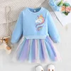 Baby Girl Rainbow Tulle Dress 2-6T Barn Designer Unicorn Tryckt långärmad kjol Kids Spring Autumn Fashion Dresses