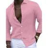 Camisas casuais masculinas moda camisa tops para gola de banda blusa de cor sólida botão para baixo festa diária
