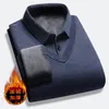 Men's Casual Shirts 2023 Winter Business Plus Velvet Thickened Sweater Pullover 4XL Warm Two Piece Set Shirt Mens