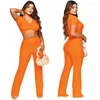 Women's Two Piece Pants Solid Elegant Knit Rib 2 Set Y2K Clothes For Women Short Sleeve V-neck Crop Top And Club Party Matching Sets Outfits