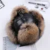 Trapper Hats vinter Men 100% Real Silver Fox Fur Bomber Hat Raccoon Fur Ushanka Cap Trapper Russian Man Ski Hats Caps Real Leather 231216